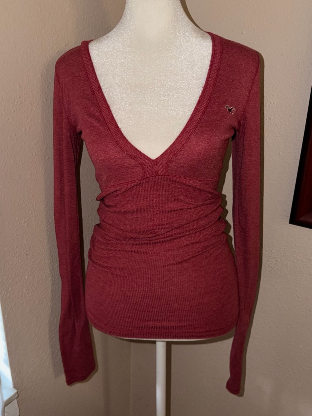 Vintage Y2K Hollister 2000s Long Sleeve Ribbed Babydoll Top